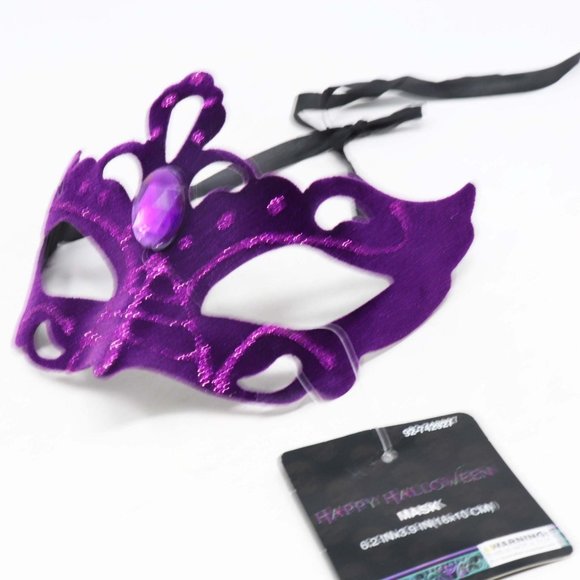 Venetian Velvet Purple Rhinestone Eye Mask - Picture 3 of 7